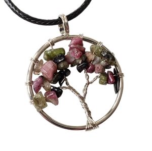 LAST ONE! Natural tourmaline tree of life pendant necklace